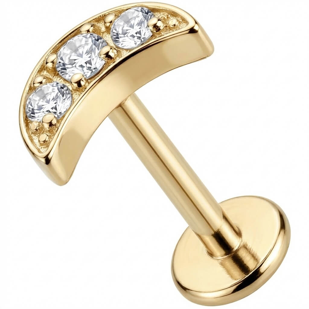 Titanium Labret Triple Crystal Curved Arc Internally Threaded