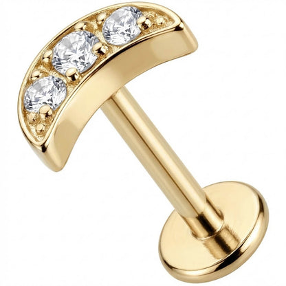Titanium Labret Triple Crystal Curved Arc Internally Threaded