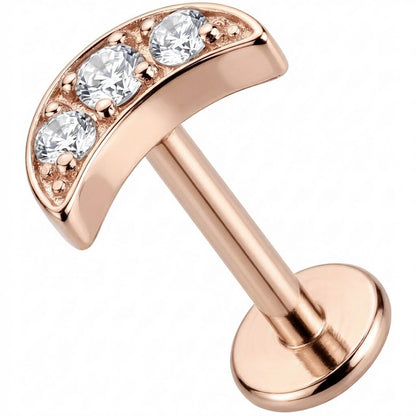 Titanium Labret Triple Crystal Curved Arc Internally Threaded