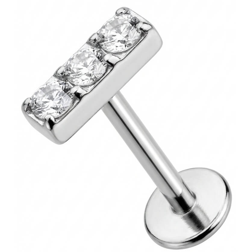 Titanium Labret Triple Crystal Bar Top Internally Threaded