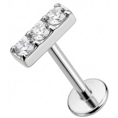 Titanium Labret Triple Crystal Bar Top Internally Threaded