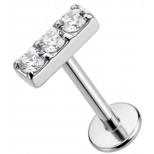 Titanium Labret Triple Crystal Bar Top Internally Threaded