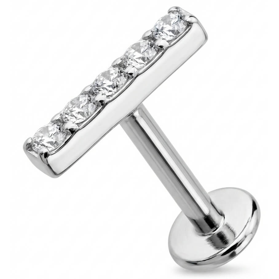Titanium Labret Five Crystal Lined Bar Internally Threaded