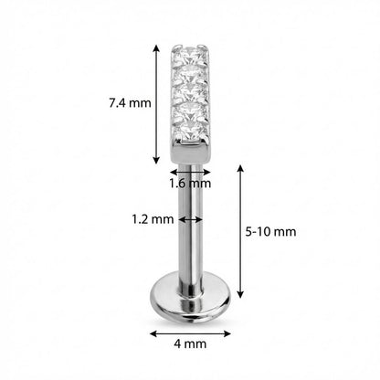 Titanium Labret Five Crystal Lined Bar Internally Threaded