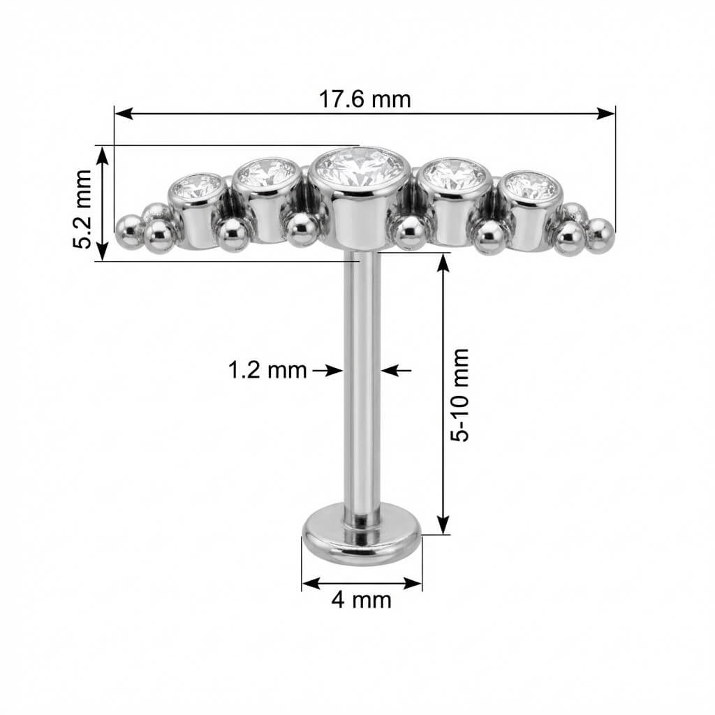 Titanium Labret Curved Crystal Cluster With Beads Internally Threaded