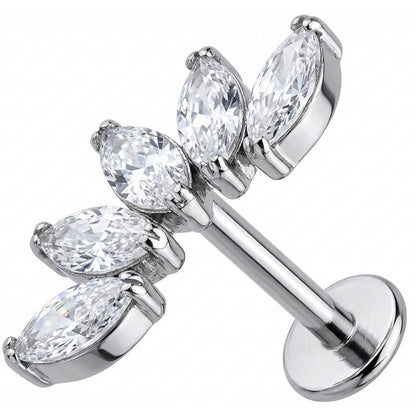 Titanium Labret Five Marquise Stone Curved Vine Internally Threaded