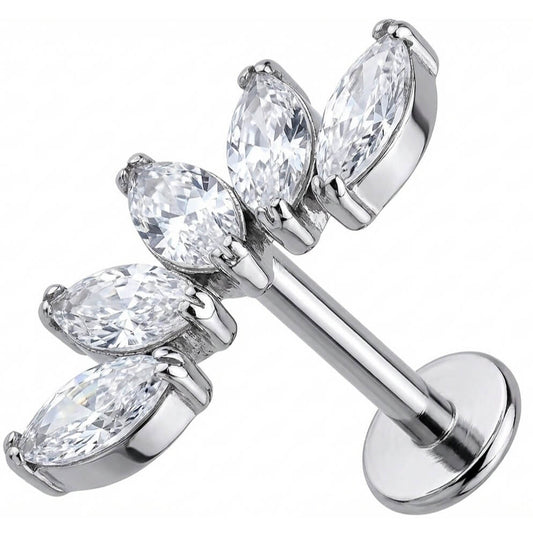 Titanium Labret Five Marquise Stone Curved Vine Internally Threaded