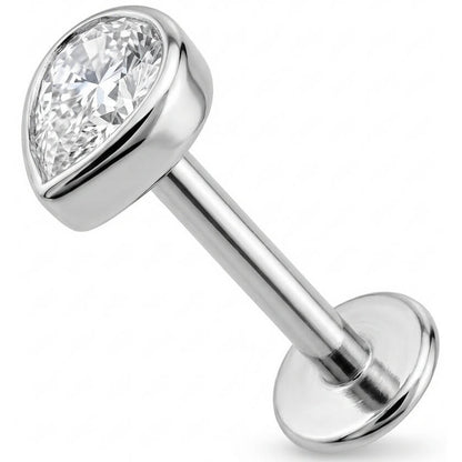 Titanium Labret Bezel Set Teardrop Crystal Internally Threaded