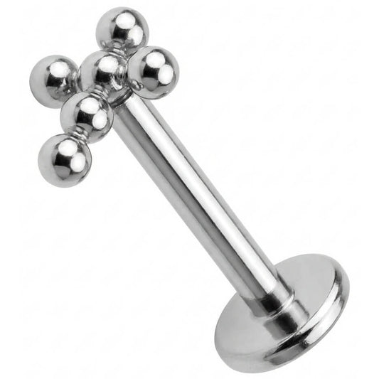 Titanium Labret Five Bead Cross Cluster Internally Threaded