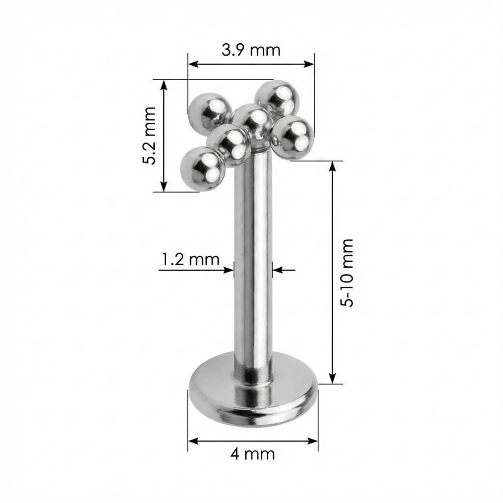 Titanium Labret Five Bead Cross Cluster Internally Threaded