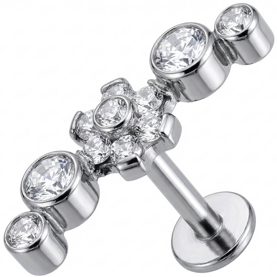 Titanium Labret Crystal Flower Curved Cluster Internally Threaded
