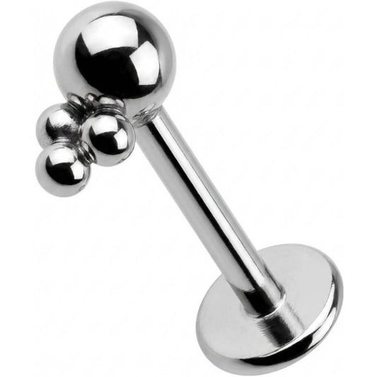 Titanium Labret Sphere With Triple Bead Cluster Internally Threaded