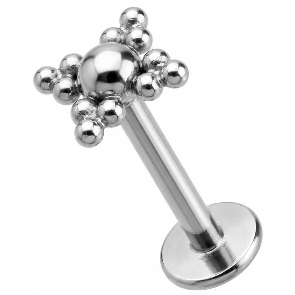 Titanium Labret Beaded Cross Cluster Top Internally Threaded