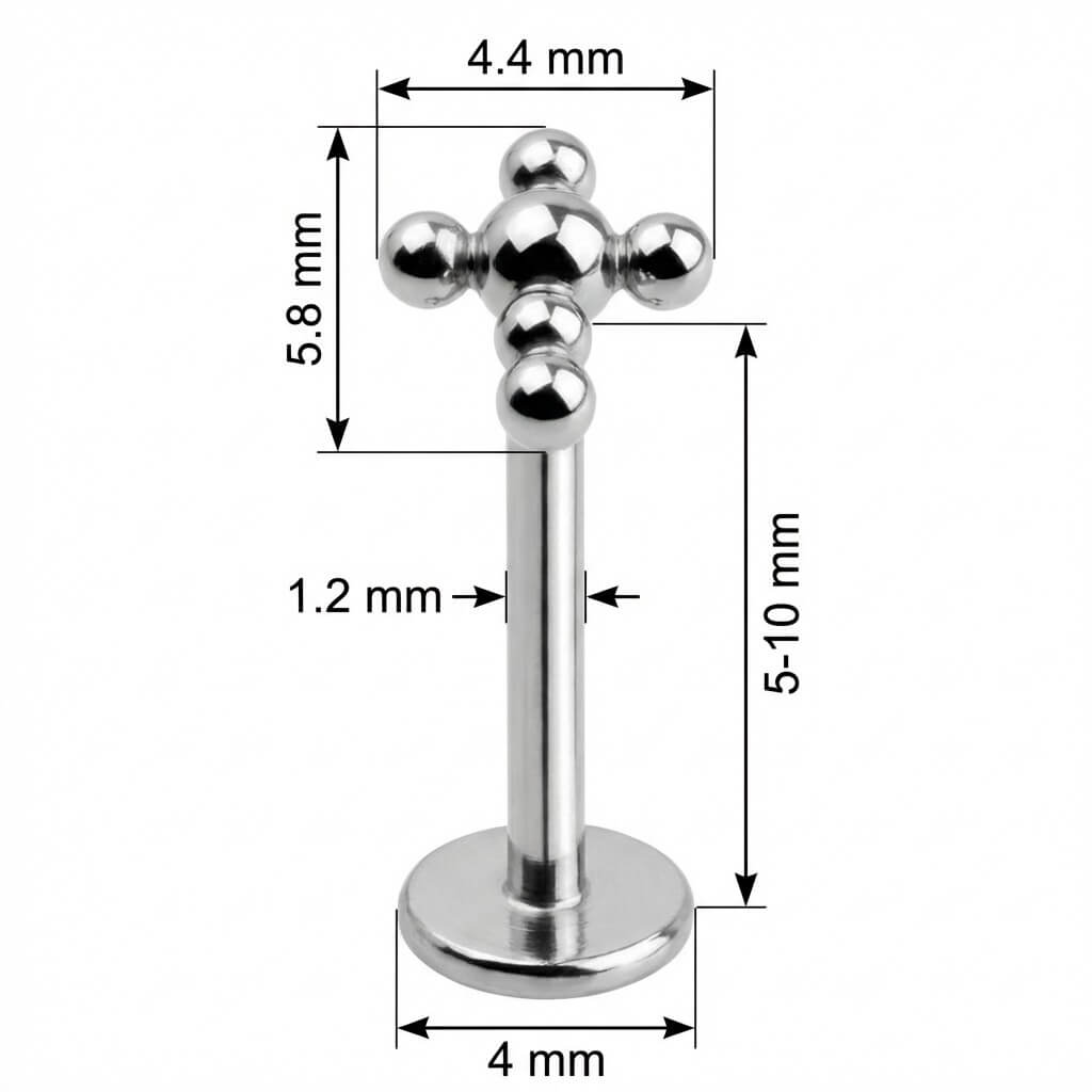 Titanium Labret Beaded Ball Cross Cluster Internally Threaded