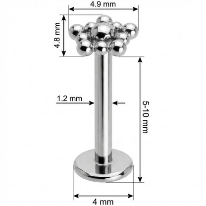Titanium Labret Beaded Rhombus Cluster Top Internally Threaded