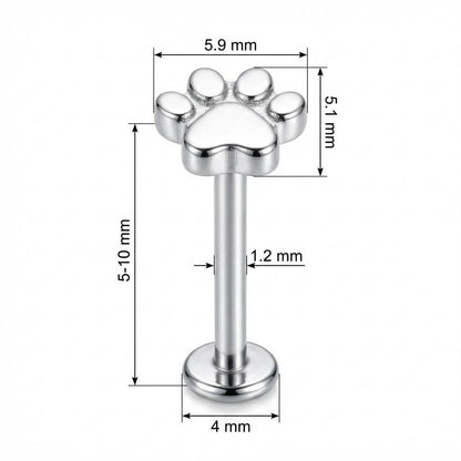 Titanium Labret Little Animal Paw Print Internally Threaded