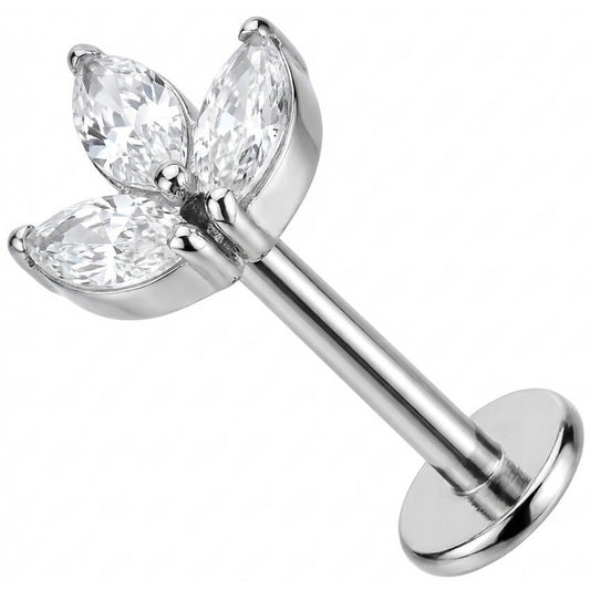 Titanium Labret Three Marquise Crystal Petals Internally Threaded
