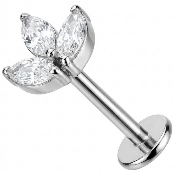 Titanium Labret Three Marquise Crystal Petals Internally Threaded