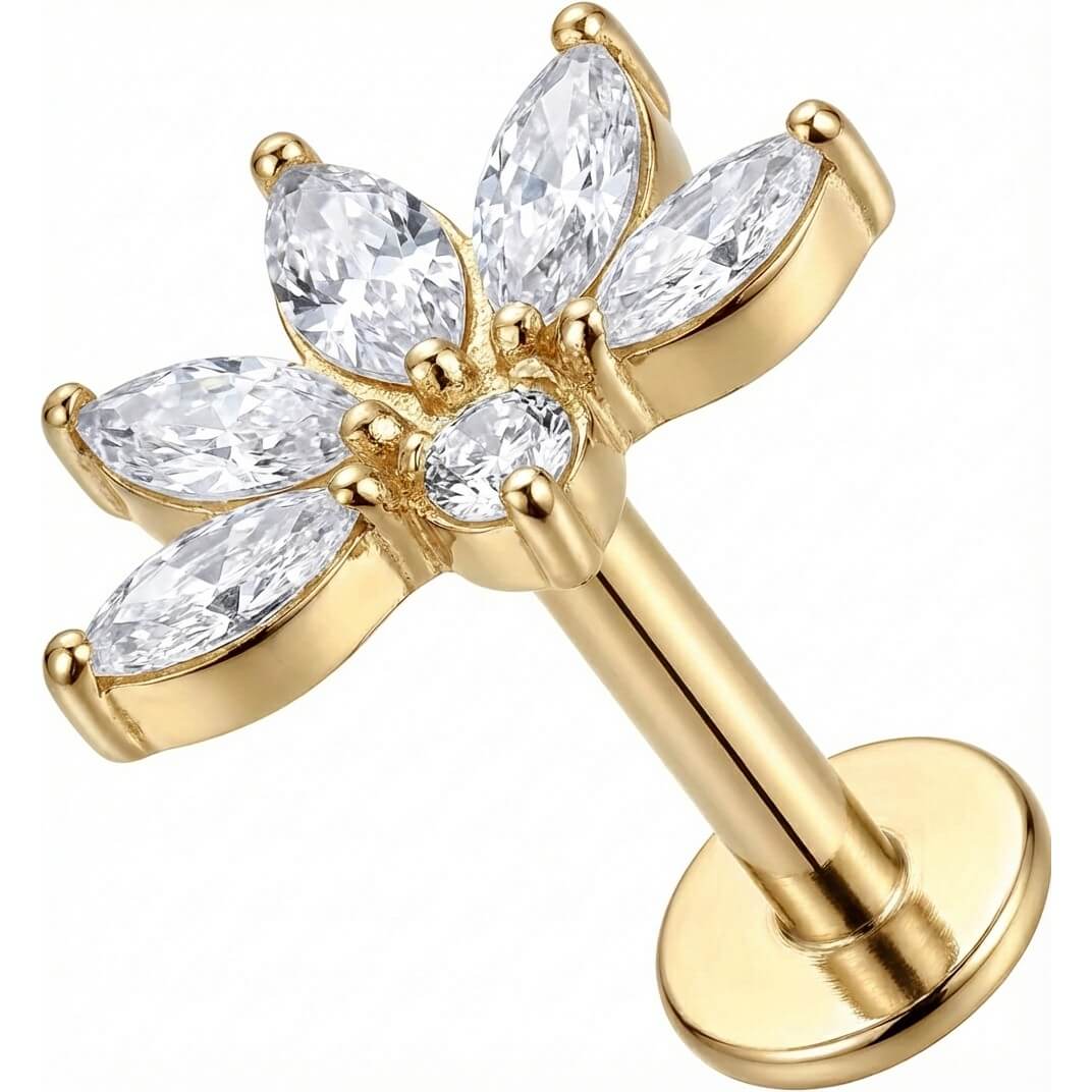 Titanium Labret Marquise Crystal Lotus Fan Internally Threaded