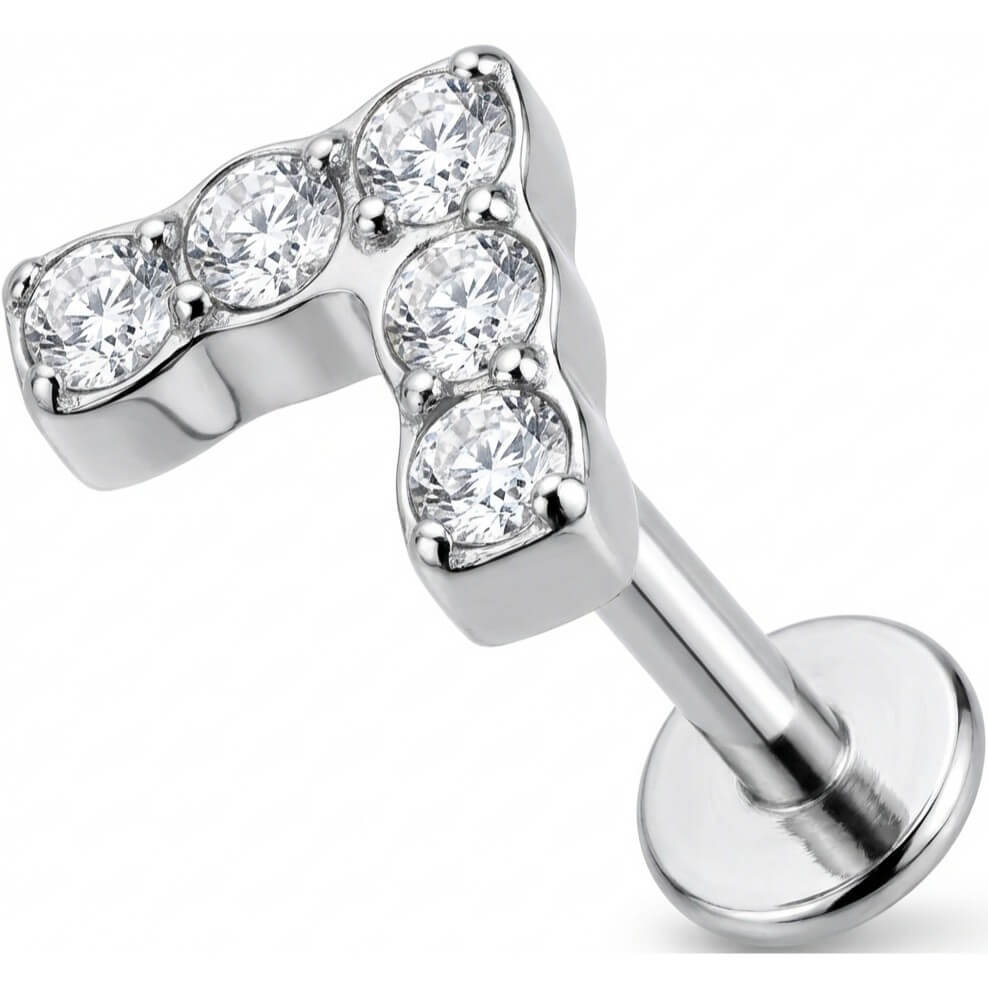 Titanium Labret 5 cubic zirconias bezel setting Internally Threaded