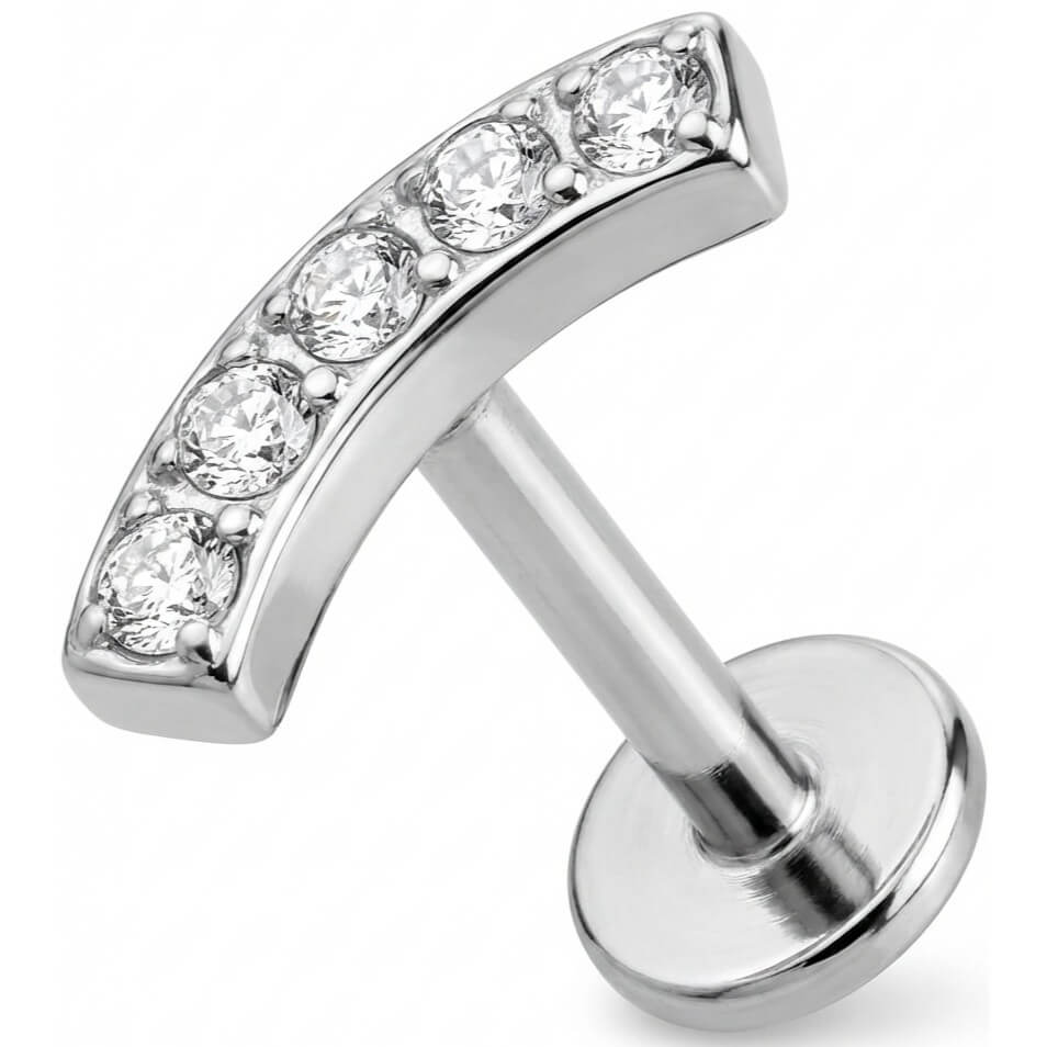 Titanium Labret Curved Bar With Five Crystals Internally Threaded