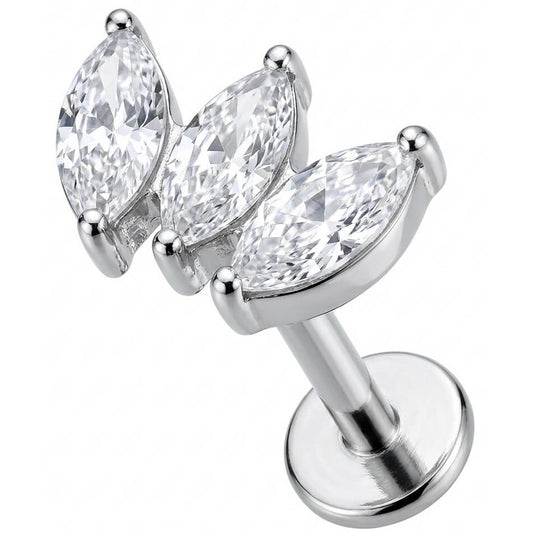 Titanium Labret Triple Marquise Crystal Fan Internally Threaded