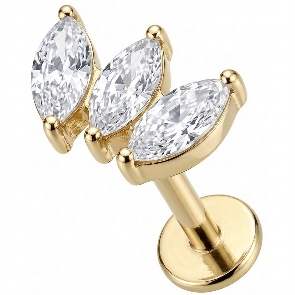 Titanium Labret Triple Marquise Crystal Fan Internally Threaded