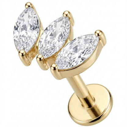 Titanium Labret Triple Marquise Crystal Fan Internally Threaded