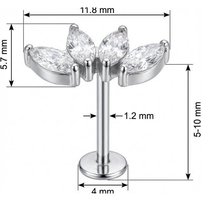 Titanium Labret Five Marquise Crystal Fan Cluster Internally Threaded
