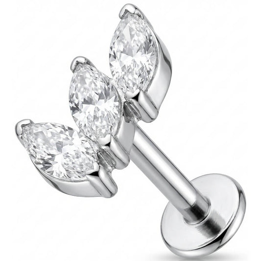 Titanium Labret Triple Marquise Crystal Fan Internally Threaded
