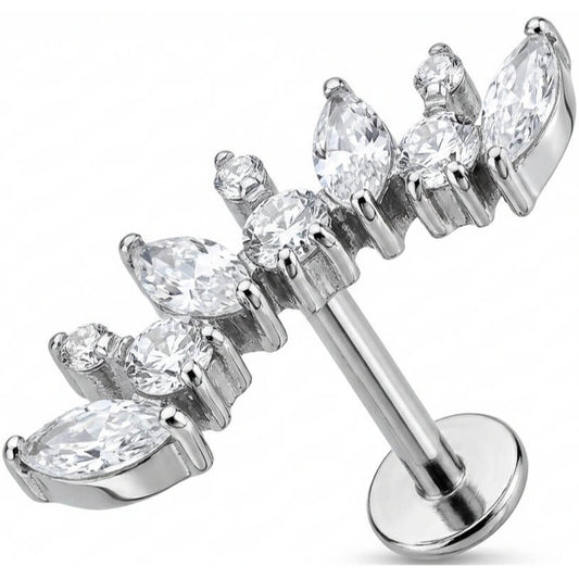Titanium Labret Crystal Vine Arc Cluster Internally Threaded