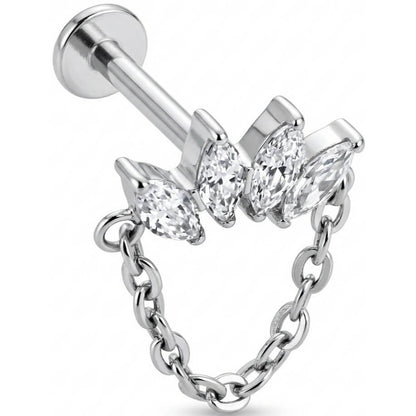 Titanium Labret Marquise Fan With Draping Chain Internally Threaded
