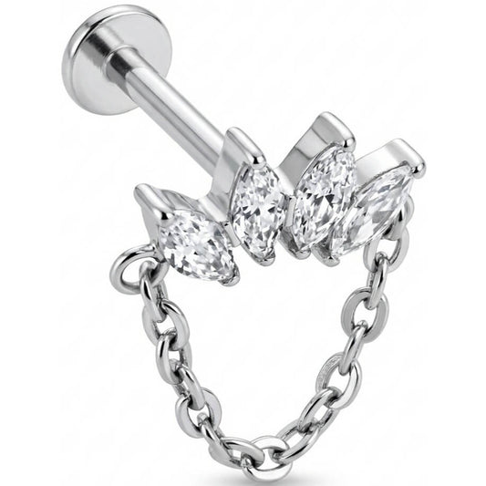 Titanium Labret Marquise Fan With Draping Chain Internally Threaded