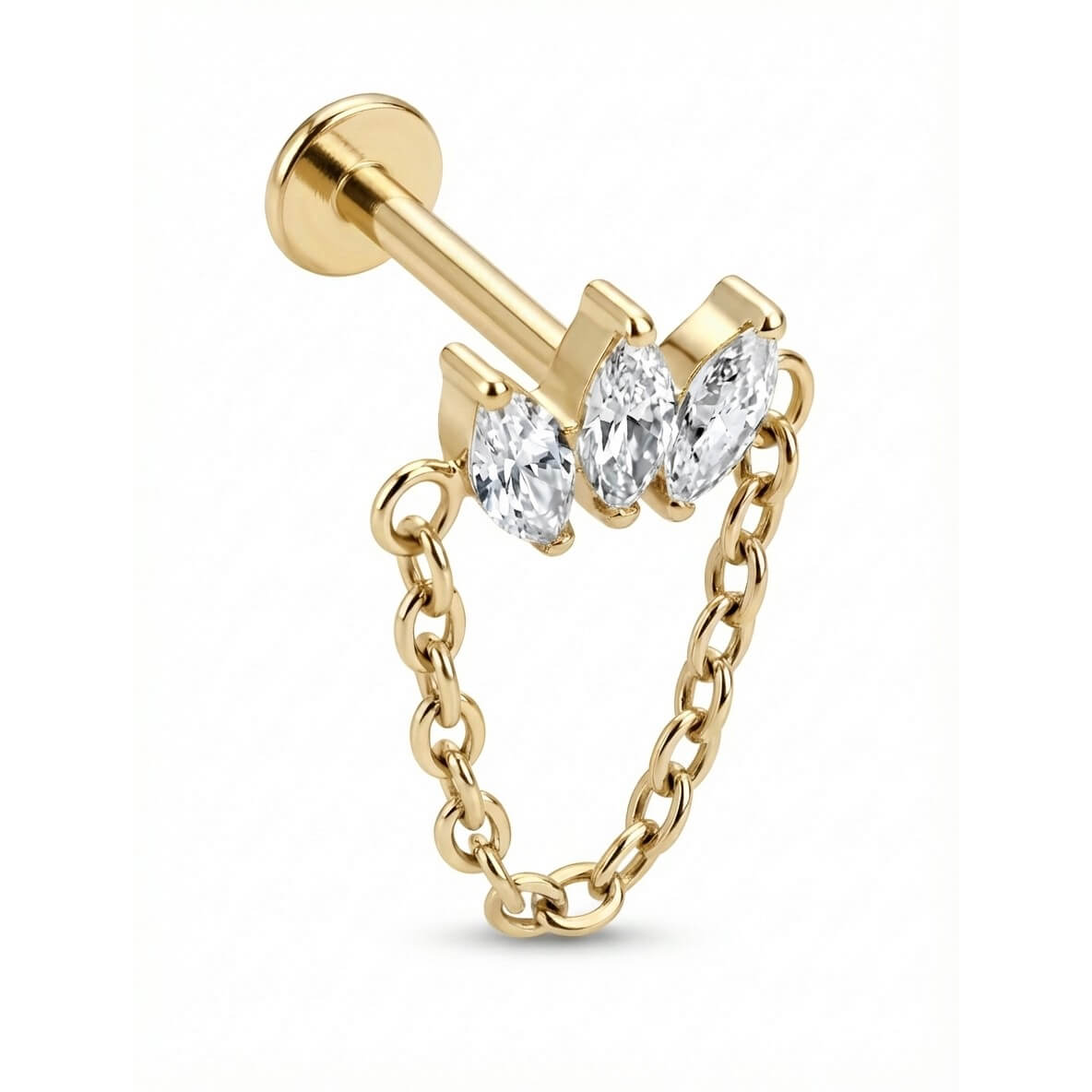 Titanium Labret Triple Marquise Cluster With Chain Internally Threaded