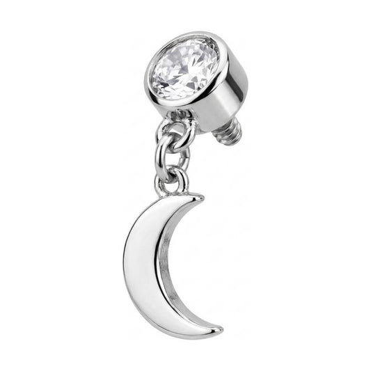 Titanium Top Stone With Dangling Crescent Moon Internally Threaded