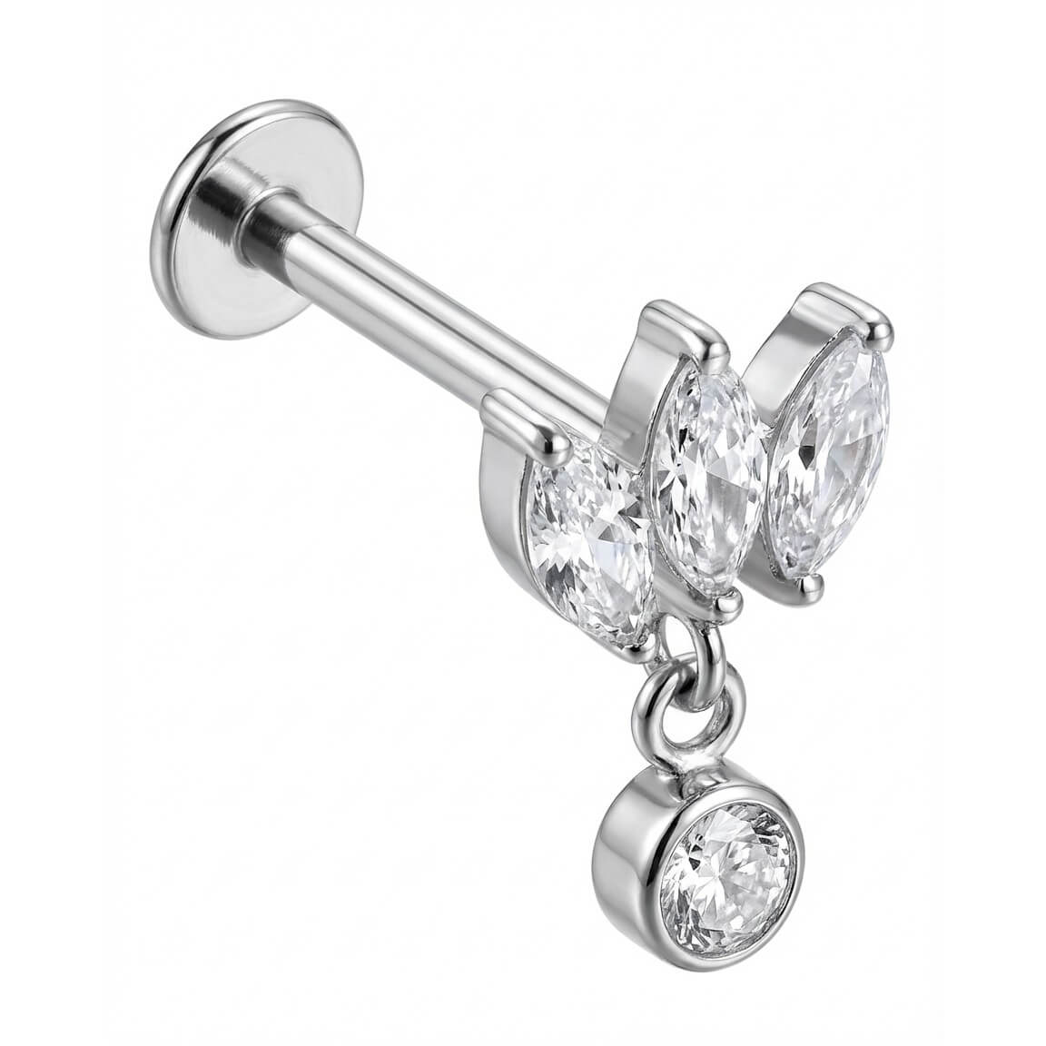 Titanium Labret Marquise Fan With Round Dangle Internally Threaded