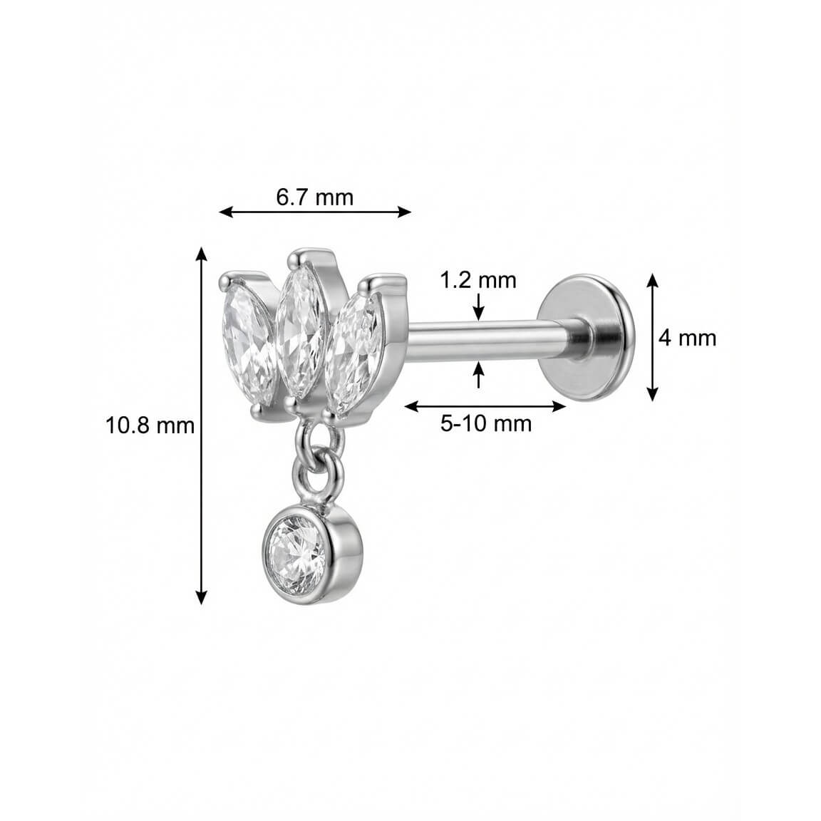 Titanium Labret Marquise Fan With Round Dangle Internally Threaded