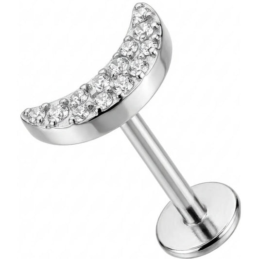 Titanium Labret Paved Crystal Crescent Moon Internally Threaded