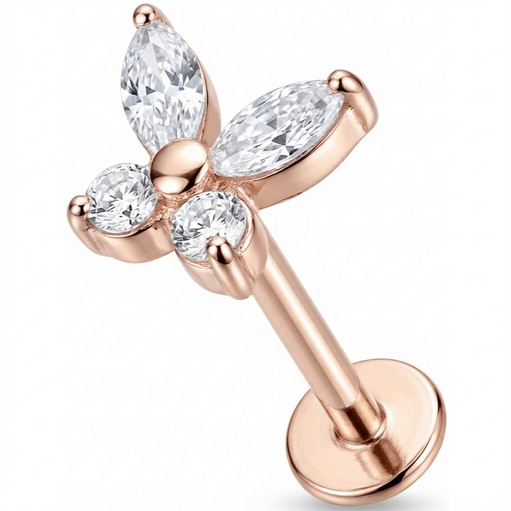 Titanium Labret Marquise Crystal Butterfly Internally Threaded