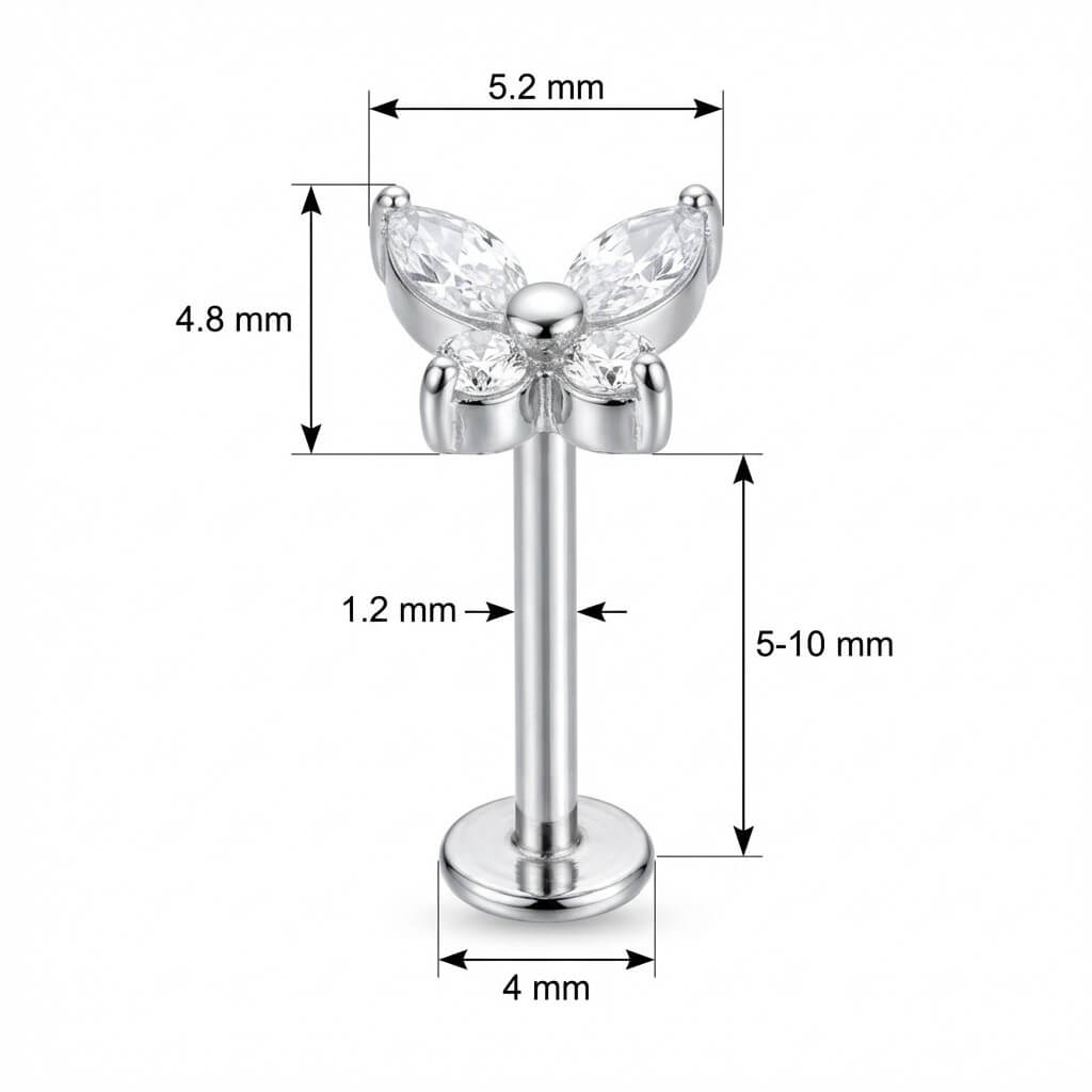 Titanium Labret Marquise Crystal Butterfly Internally Threaded