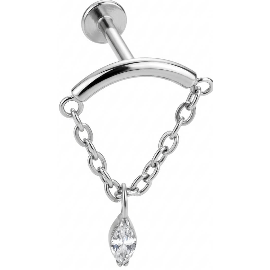 Titanium Labret Curved Bar with Draped Chain Internally Threaded