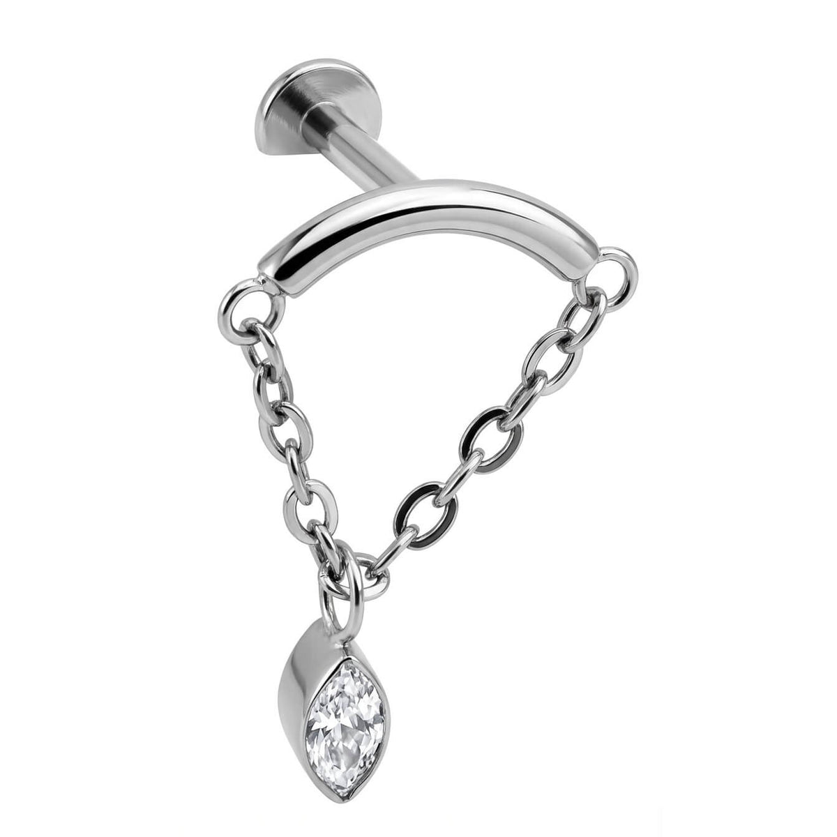 Titanium Labret Curved Bar Draped Chain Marquise Internally Threaded