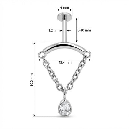 Titanium Labret Curved Bar Draped Chain Drop Internally Threaded