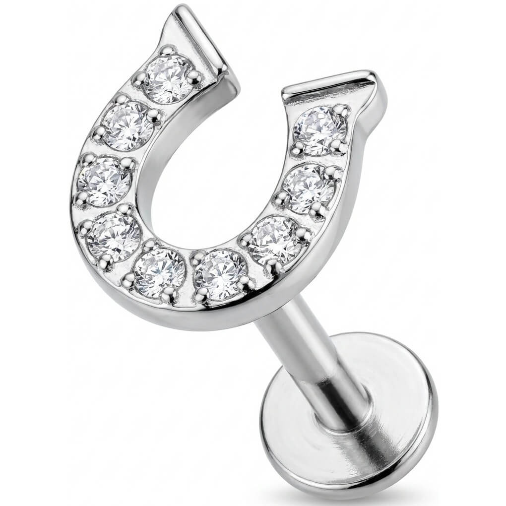 Titanium Labret Crystal Paved Horseshoe Top Internally Threaded