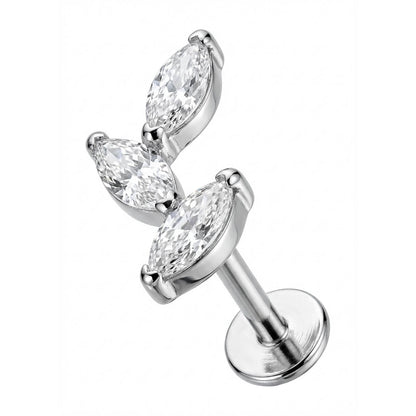 Titanium Labret Triple Marquise Crystal Vine Internally Threaded