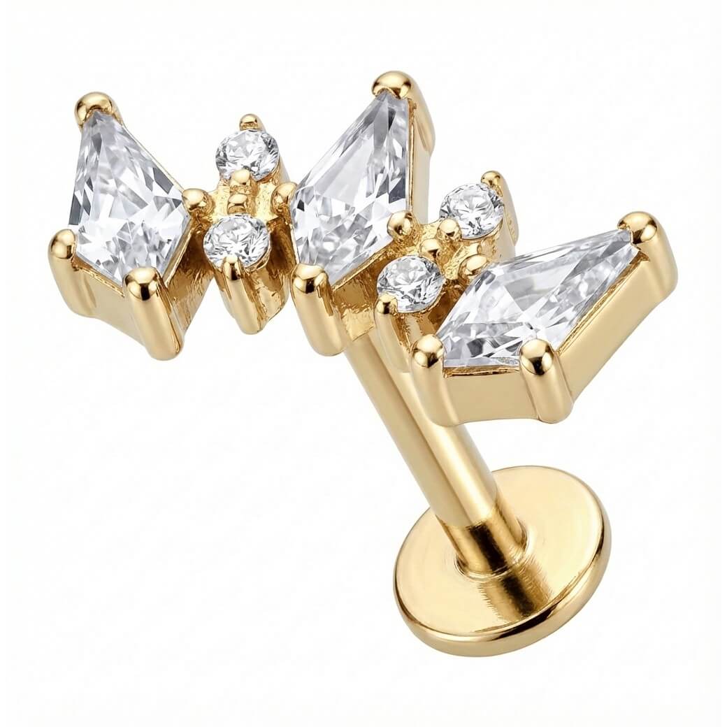 Titanium Labret Triple Kite Crystal Cluster Internally Threaded