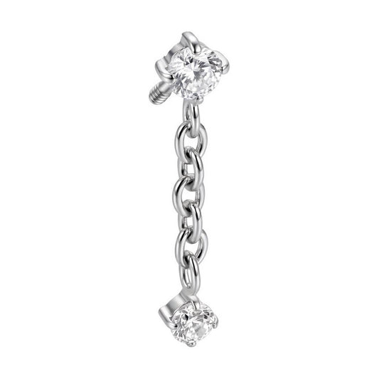 Titanium Top Double Zirconia Chain Dangle Internally Threaded