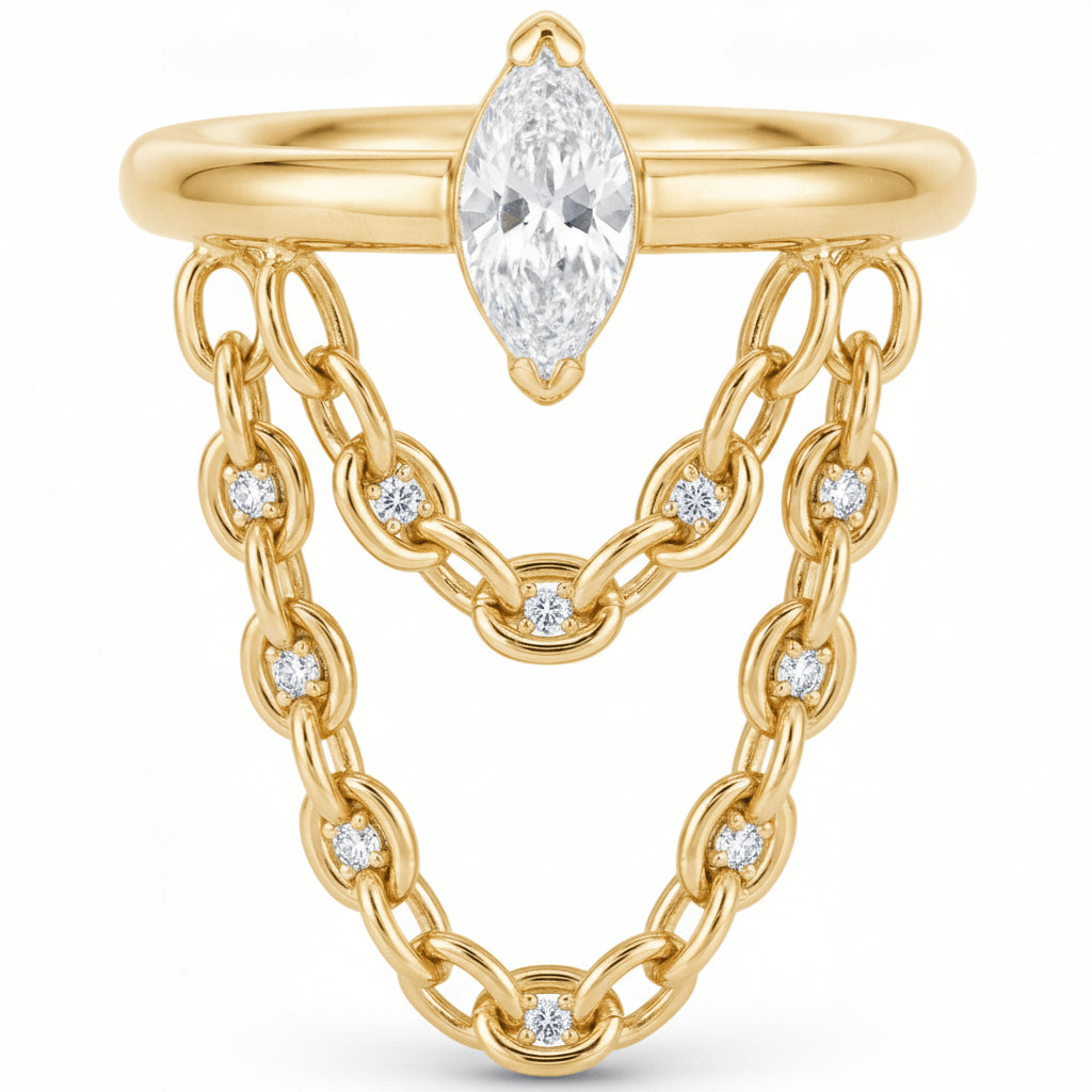 Titanium Ring Marquise Zirconia Double Chain Clicker