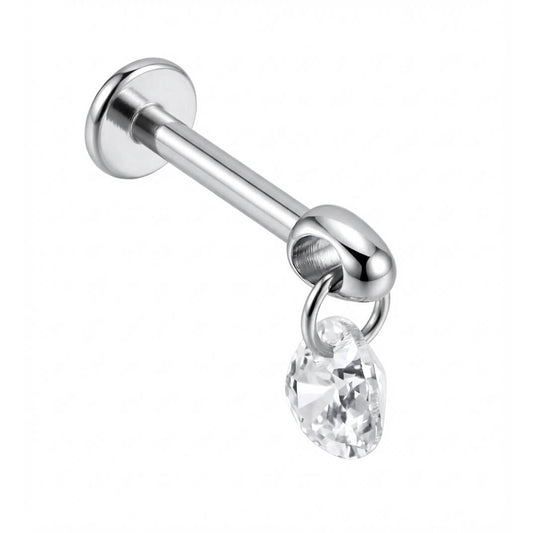 Titanium Labret Dangling Pear Cut Crystal Internally Threaded