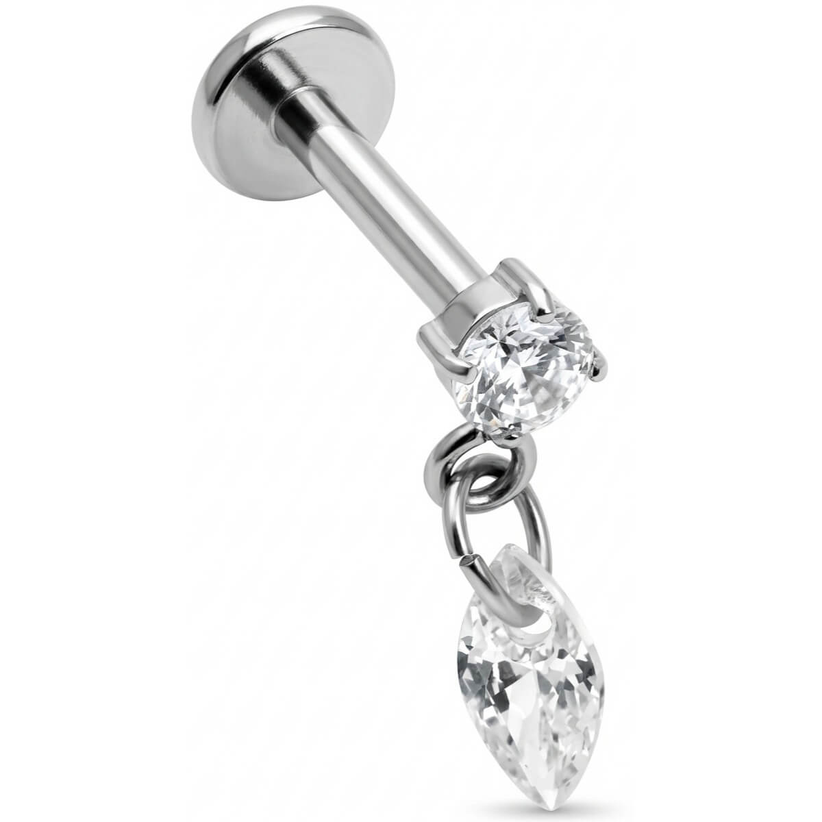 Titanium Labret Round Crystal With Marquise Drop Internally Threaded